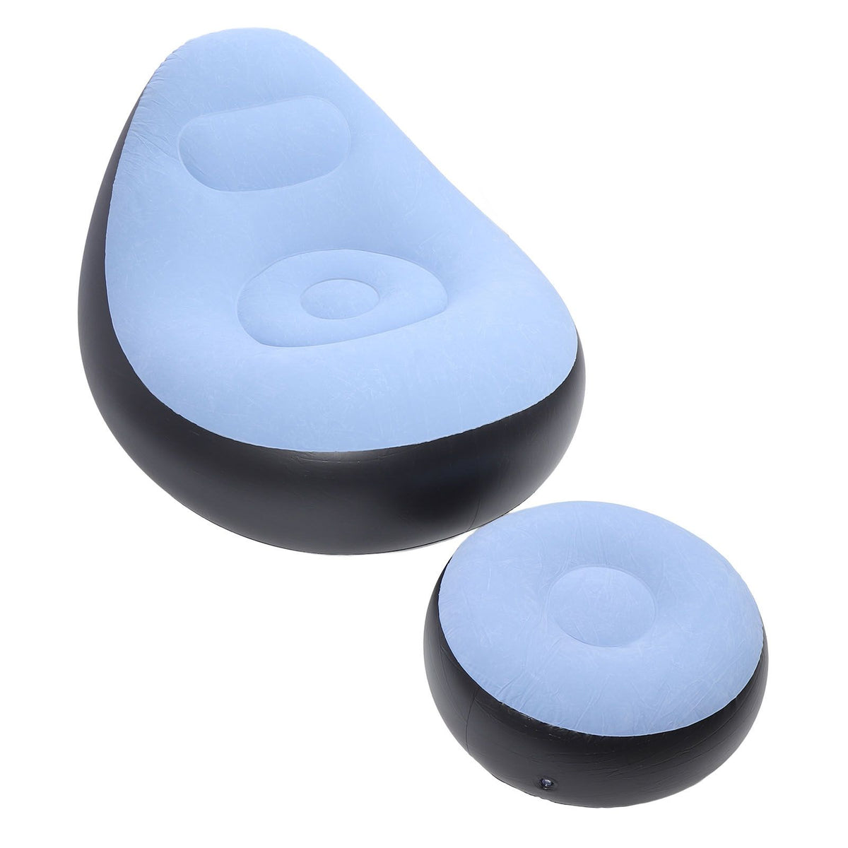 Inflatable Lounge Chair with Foot Stool PVC Flocking Folding Inflatable Couch Blow Up Lounger Sofa Chair for Rooms Camping Home Blue