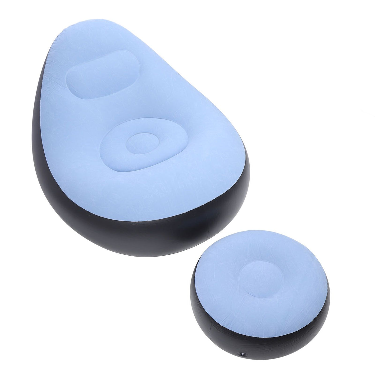Inflatable Lounge Chair with Foot Stool PVC Flocking Folding Inflatable Couch Blow Up Lounger Sofa Chair for Rooms Camping Home Blue
