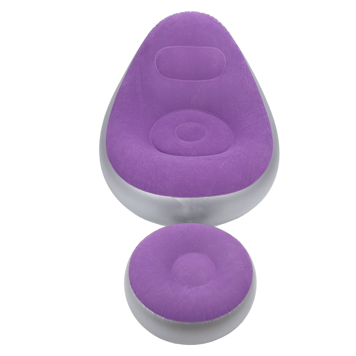 Inflatable Lounge Chair with Foot Stool PVC Flocking Folding Inflatable Couch Blow Up Lounger Sofa Chair for Rooms Camping Home Purple