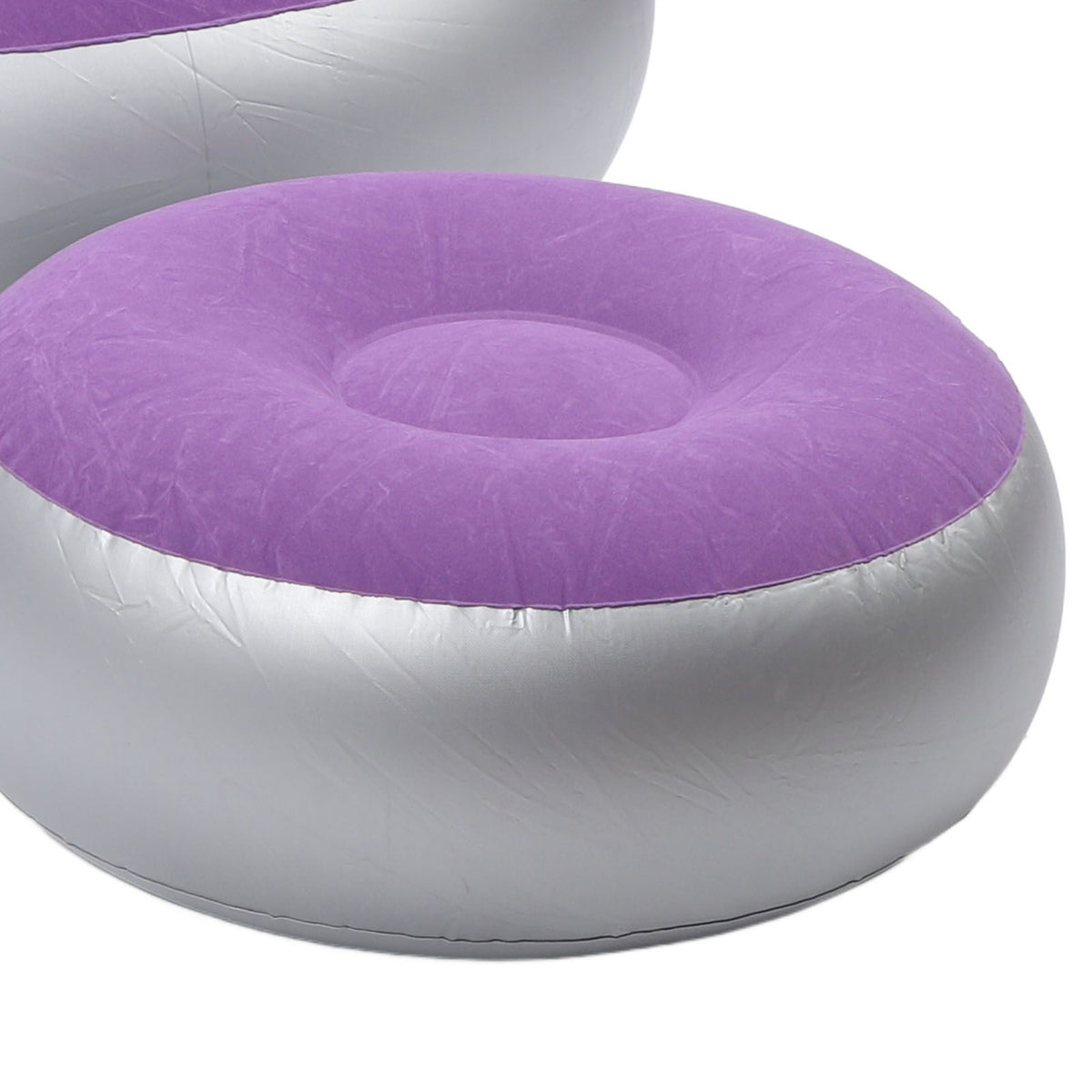Inflatable Lounge Chair with Foot Stool PVC Flocking Folding Inflatable Couch Blow Up Lounger Sofa Chair for Rooms Camping Home Purple