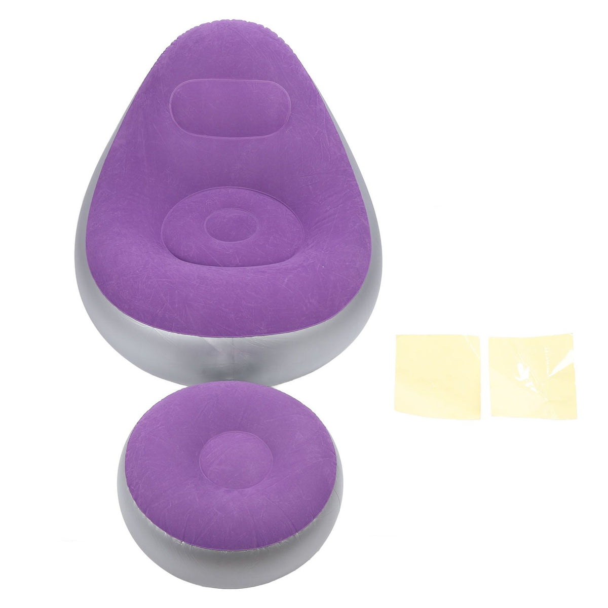 Inflatable Lounge Chair with Foot Stool PVC Flocking Folding Inflatable Couch Blow Up Lounger Sofa Chair for Rooms Camping Home Purple