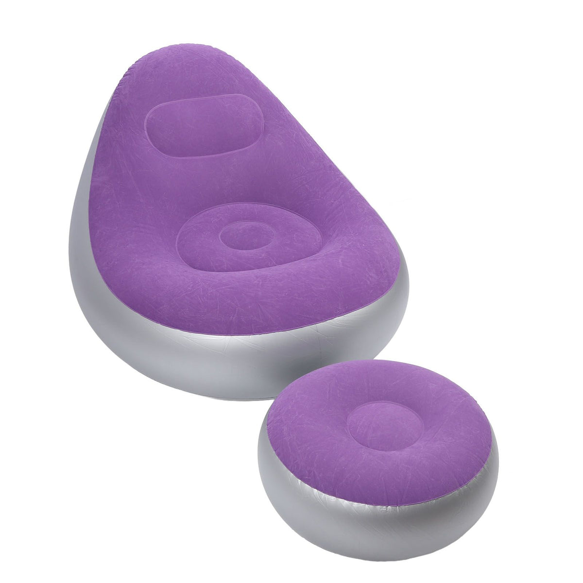 Inflatable Lounge Chair with Foot Stool PVC Flocking Folding Inflatable Couch Blow Up Lounger Sofa Chair for Rooms Camping Home Purple
