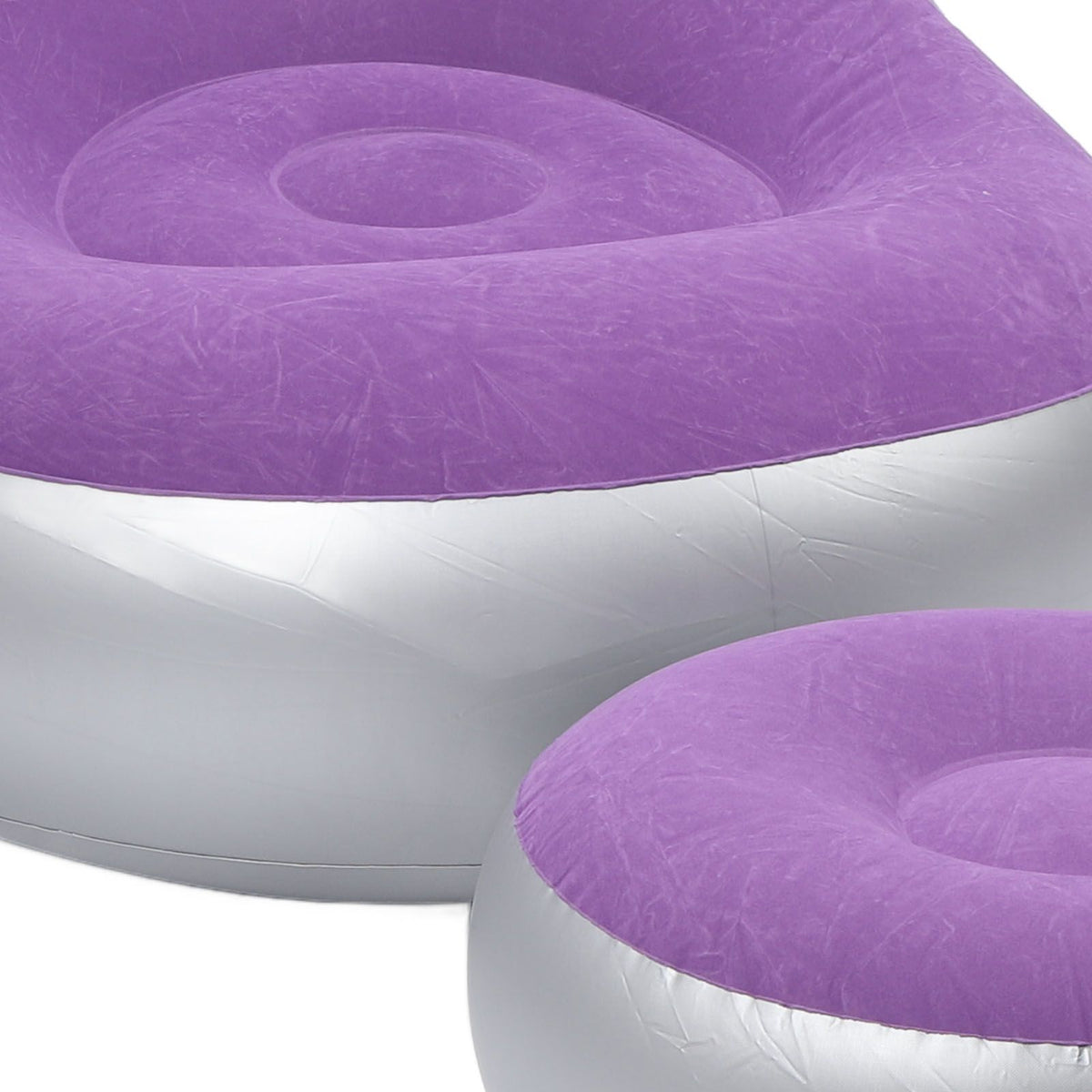 Inflatable Lounge Chair with Foot Stool PVC Flocking Folding Inflatable Couch Blow Up Lounger Sofa Chair for Rooms Camping Home Purple