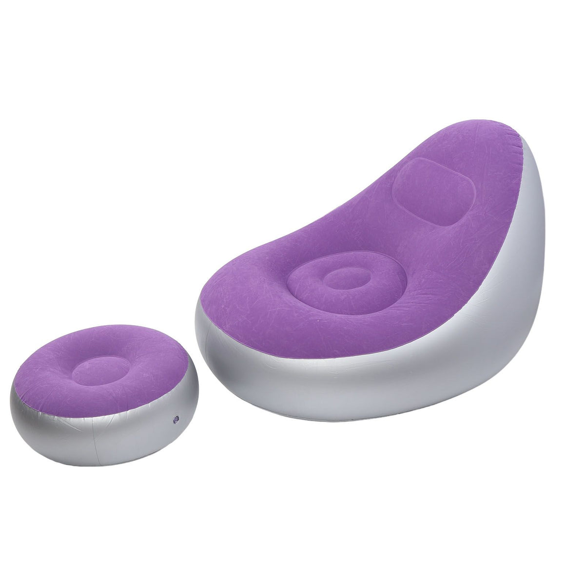 Inflatable Lounge Chair with Foot Stool PVC Flocking Folding Inflatable Couch Blow Up Lounger Sofa Chair for Rooms Camping Home Purple