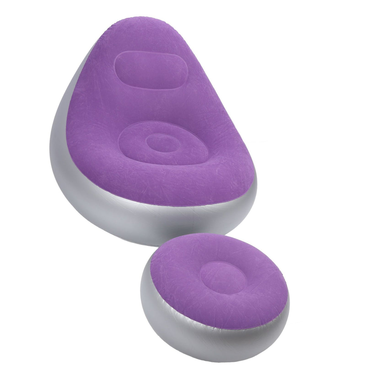 Inflatable Lounge Chair with Foot Stool PVC Flocking Folding Inflatable Couch Blow Up Lounger Sofa Chair for Rooms Camping Home Purple