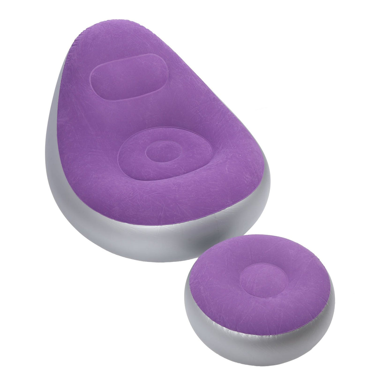 Inflatable Lounge Chair with Foot Stool PVC Flocking Folding Inflatable Couch Blow Up Lounger Sofa Chair for Rooms Camping Home Purple
