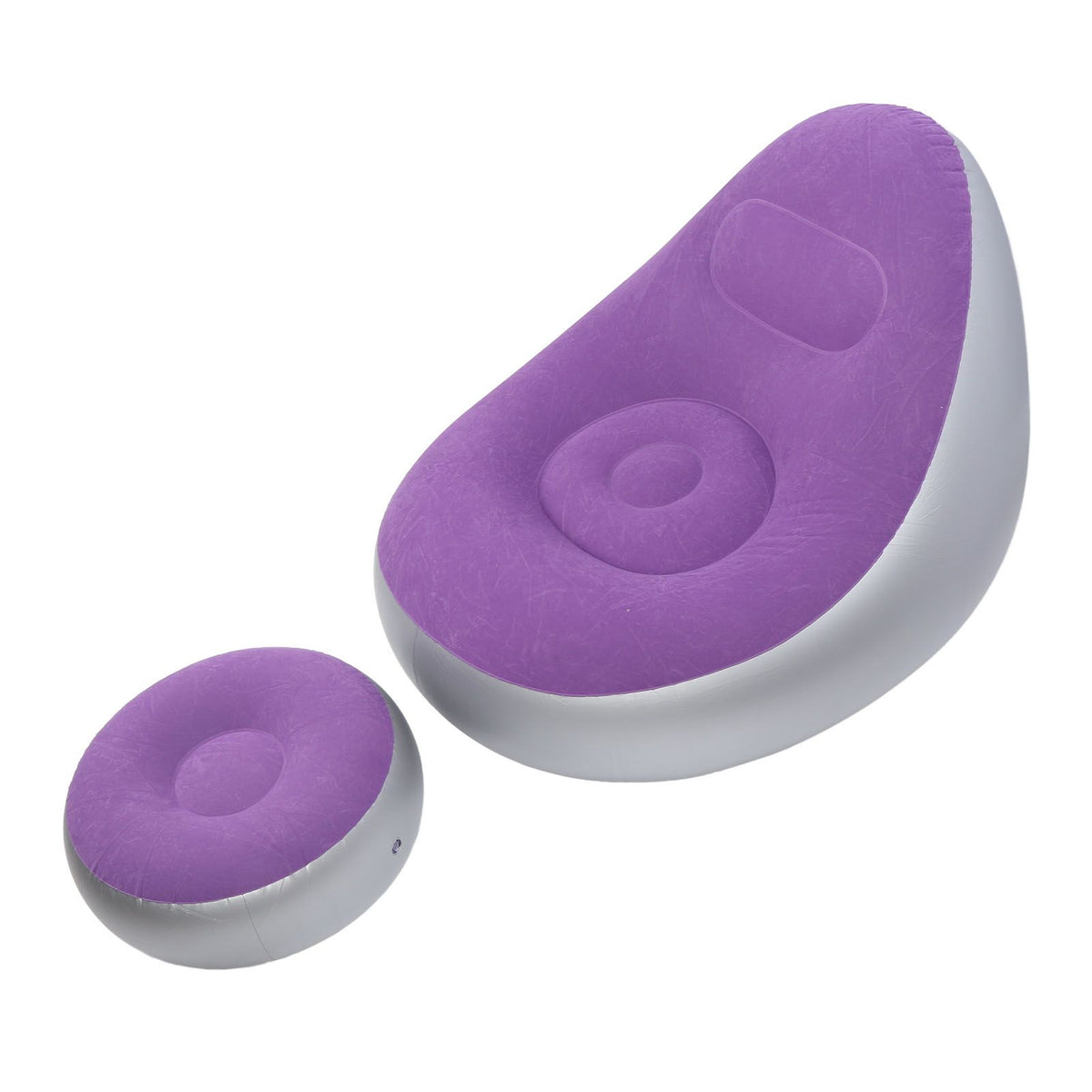 Inflatable Lounge Chair with Foot Stool PVC Flocking Folding Inflatable Couch Blow Up Lounger Sofa Chair for Rooms Camping Home Purple