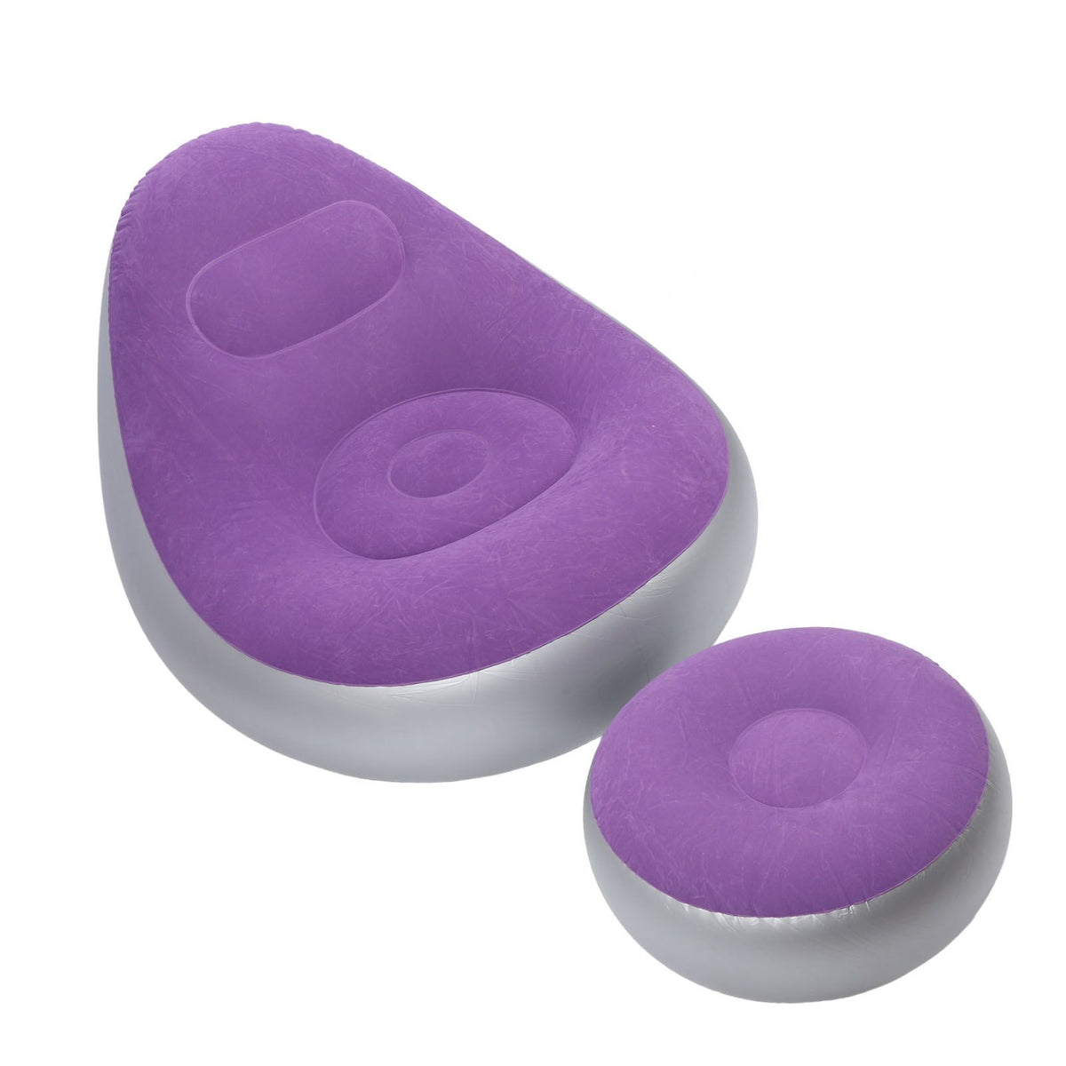 Inflatable Lounge Chair with Foot Stool PVC Flocking Folding Inflatable Couch Blow Up Lounger Sofa Chair for Rooms Camping Home Purple