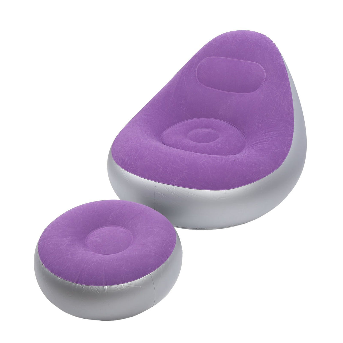 Inflatable Lounge Chair with Foot Stool PVC Flocking Folding Inflatable Couch Blow Up Lounger Sofa Chair for Rooms Camping Home Purple