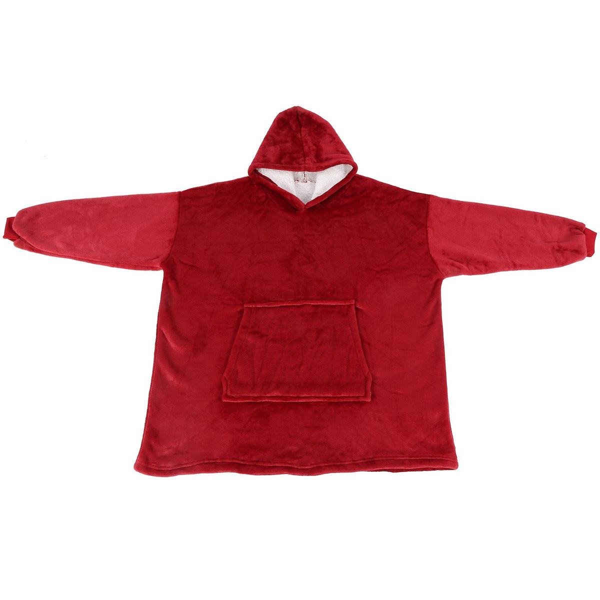 Hooded Blanket Fleece Flannel Hoodie Warm Clothes with Pocket Oversized Free SizeRed