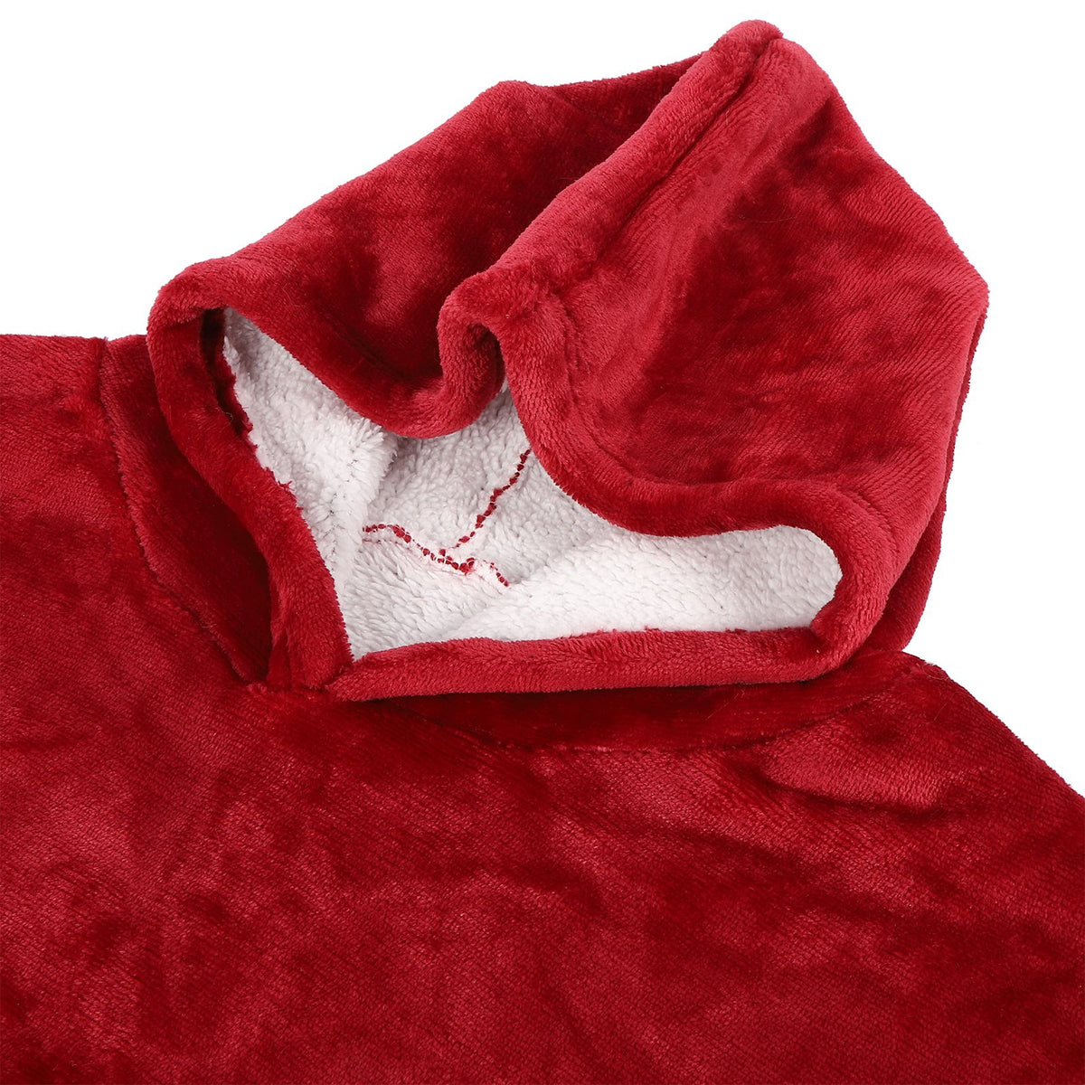 Hooded Blanket Fleece Flannel Hoodie Warm Clothes with Pocket Oversized Free SizeRed