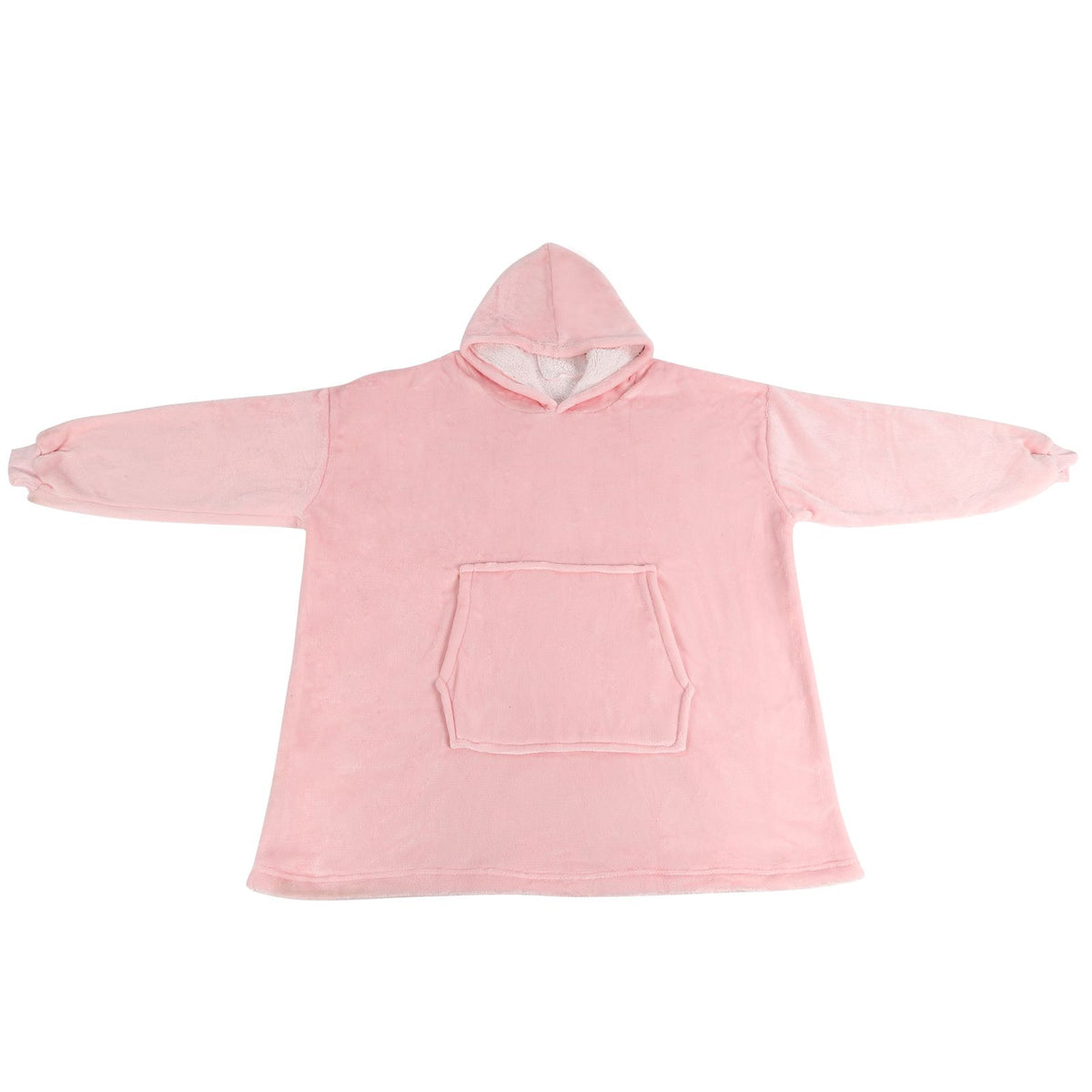 Hooded Blanket Fleece Flannel Hoodie Warm Clothes with Pocket Oversized Free SizePink