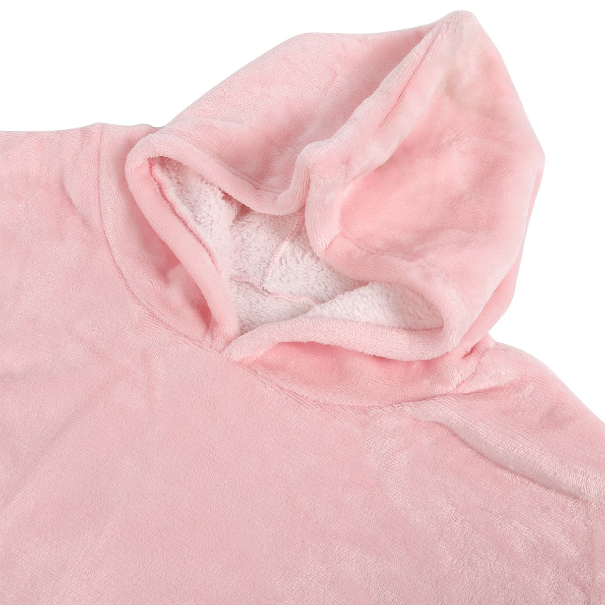 Hooded Blanket Fleece Flannel Hoodie Warm Clothes with Pocket Oversized Free SizePink