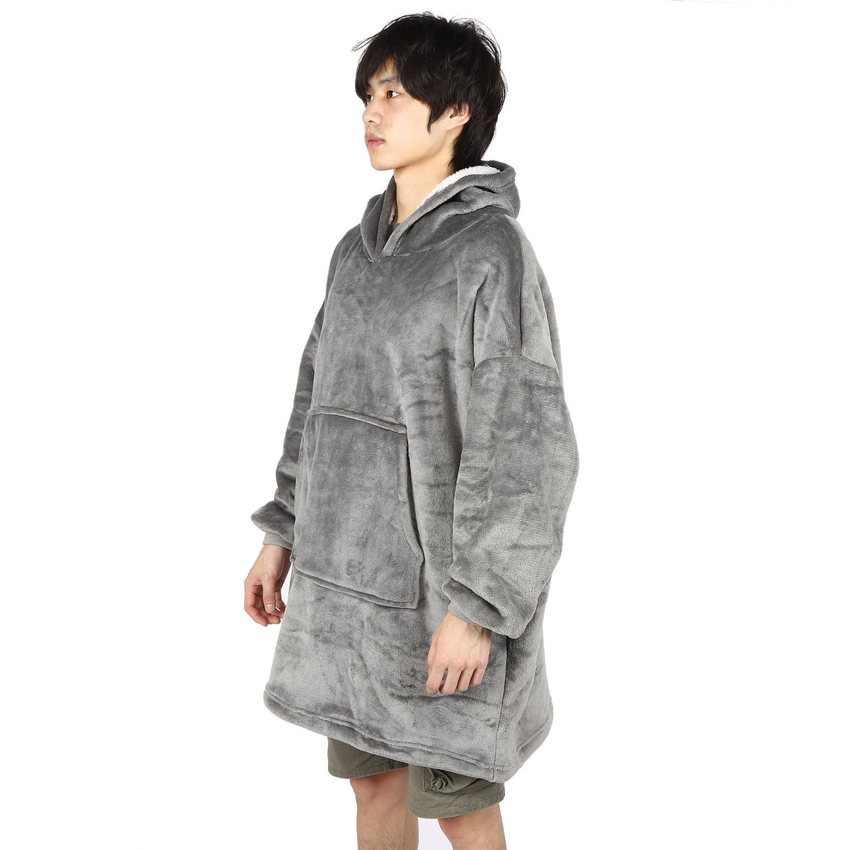 Hooded Blanket Fleece Flannel Hoodie Warm Clothes with Pocket Oversized Free SizeGray