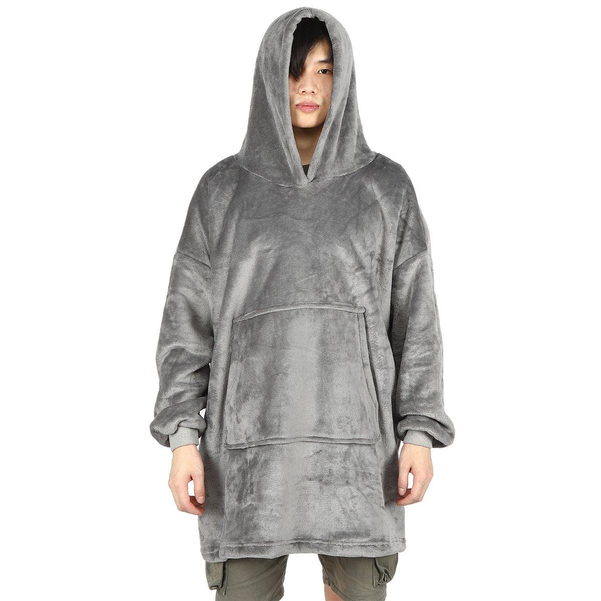 Hooded Blanket Fleece Flannel Hoodie Warm Clothes with Pocket Oversized Free SizeGray