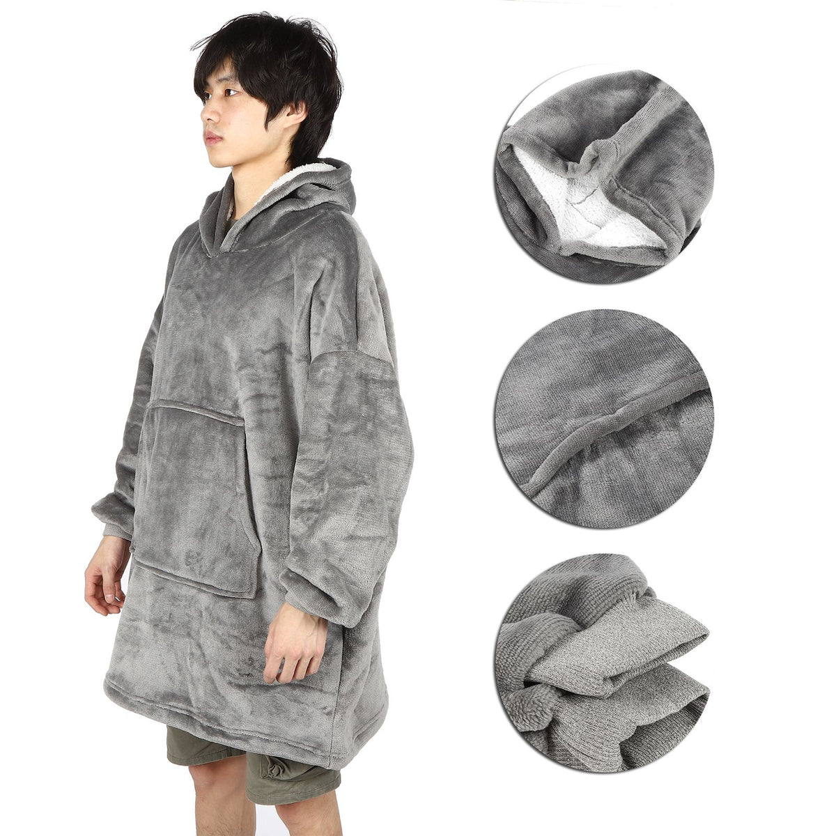 Hooded Blanket Fleece Flannel Hoodie Warm Clothes with Pocket Oversized Free SizeGray