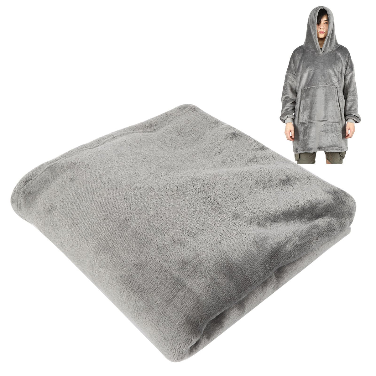 Hooded Blanket Fleece Flannel Hoodie Warm Clothes with Pocket Oversized Free SizeGray