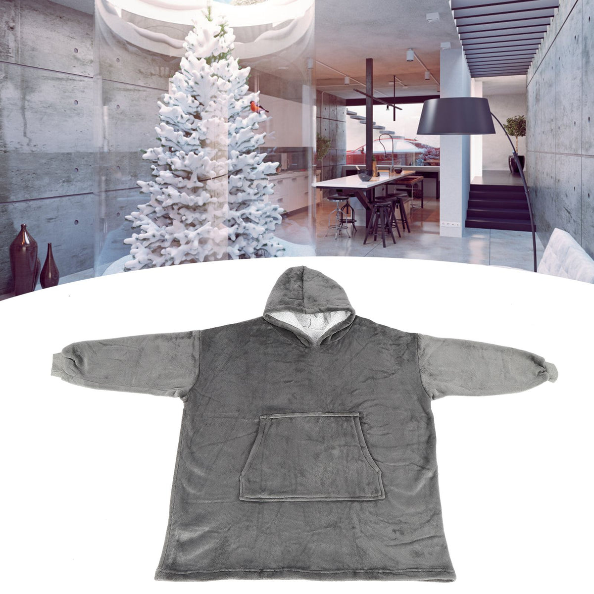 Hooded Blanket Fleece Flannel Hoodie Warm Clothes with Pocket Oversized Free SizeGray