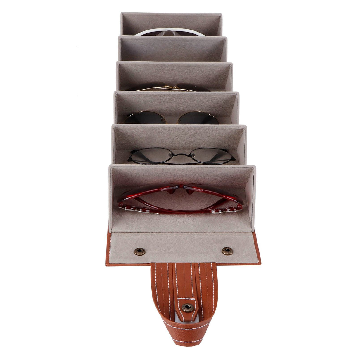 6 Slots Foldable Sunglasses Eyeglasses Travel Organizer Case Container Hanging HolderBrown