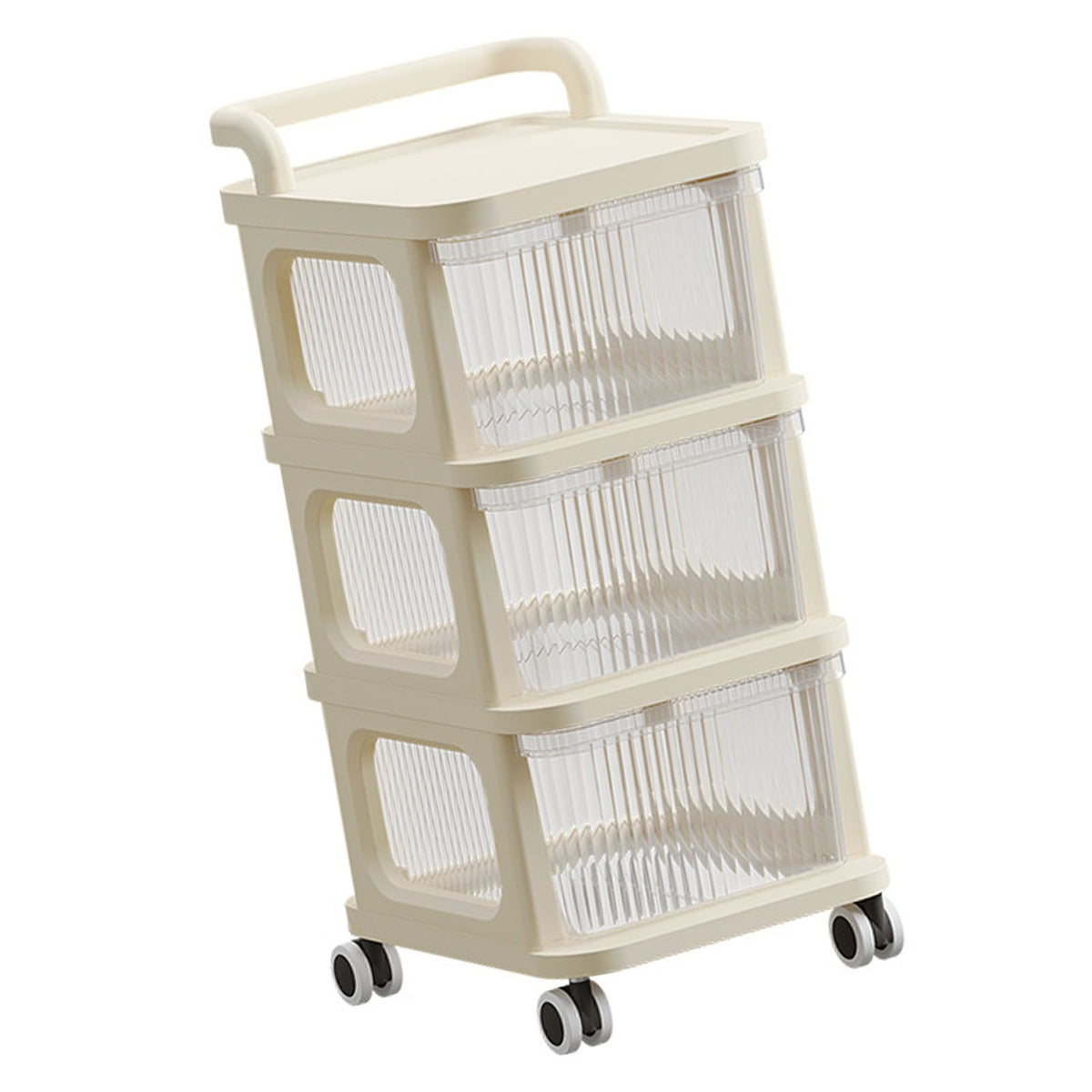 Rolling Cart with Clear Drawer Multifunction Rolling Storage Cart Organizer with Wheels for Bedroom Kitchen Office 3 Layer