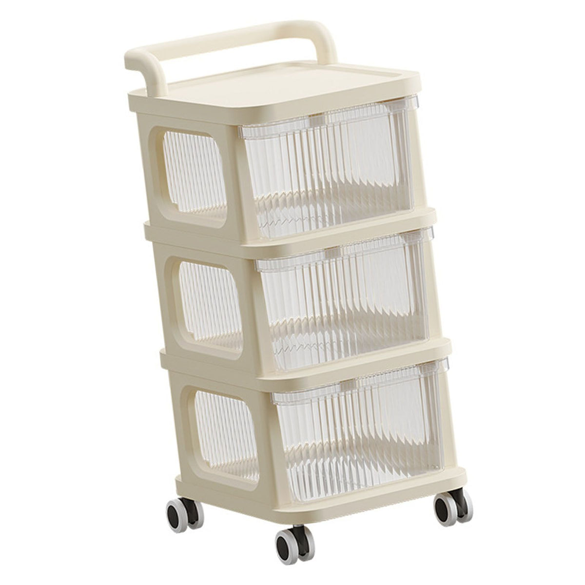Rolling Cart with Clear Drawer Multifunction Rolling Storage Cart Organizer with Wheels for Bedroom Kitchen Office 3 Layer