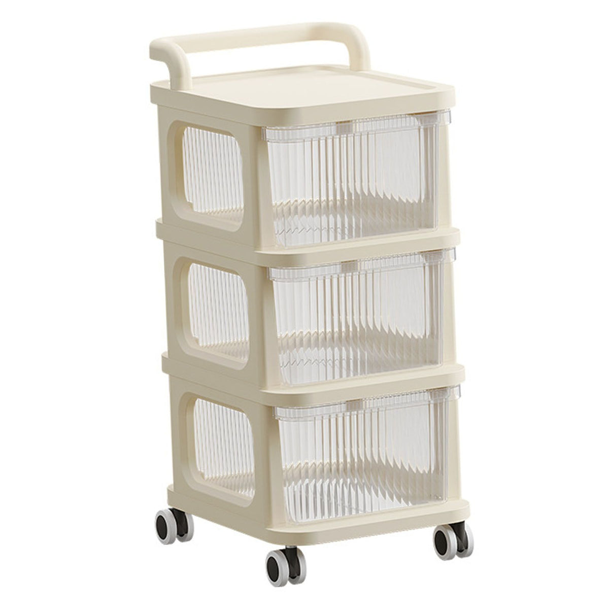 Rolling Cart with Clear Drawer Multifunction Rolling Storage Cart Organizer with Wheels for Bedroom Kitchen Office 3 Layer