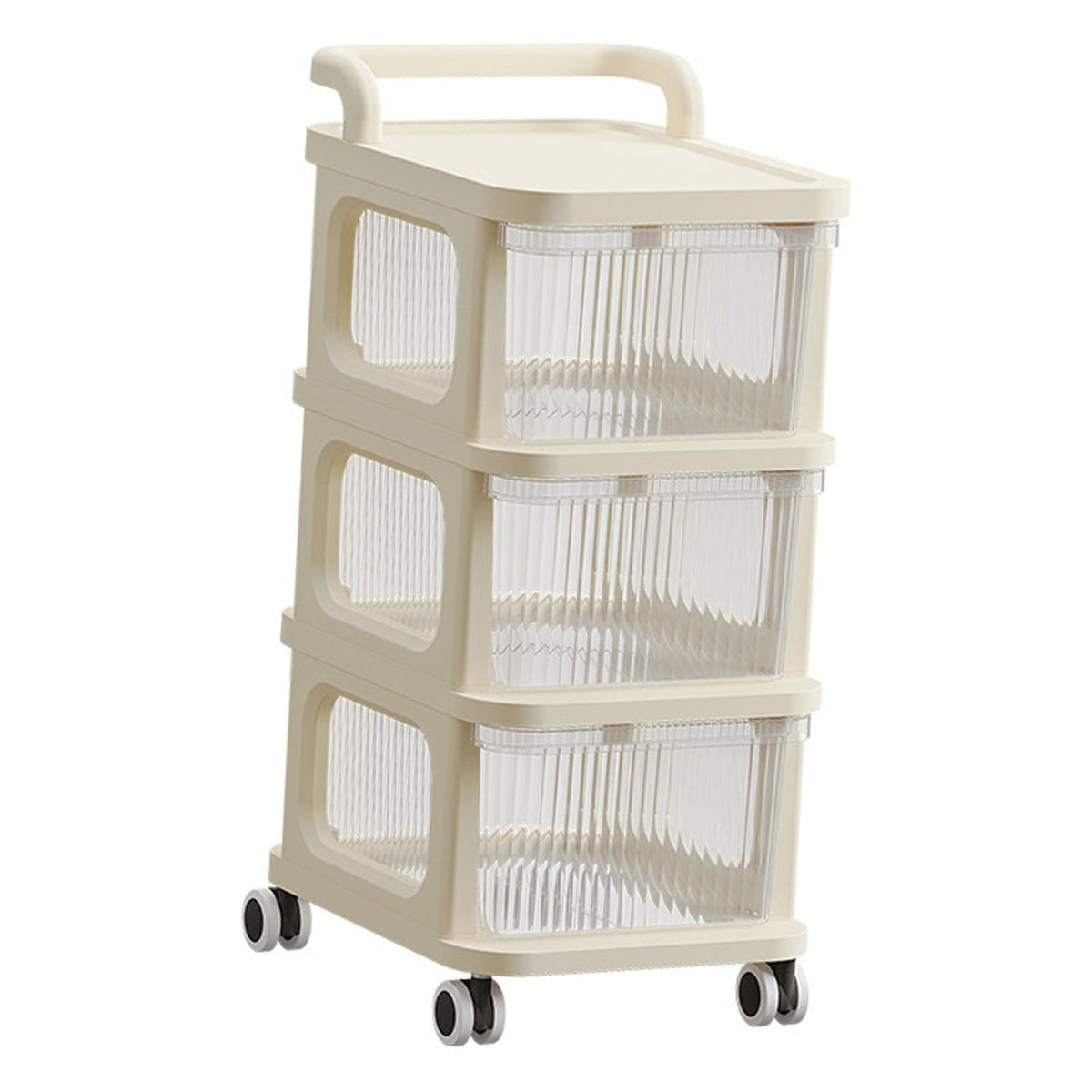 Rolling Cart with Clear Drawer Multifunction Rolling Storage Cart Organizer with Wheels for Bedroom Kitchen Office 3 Layer