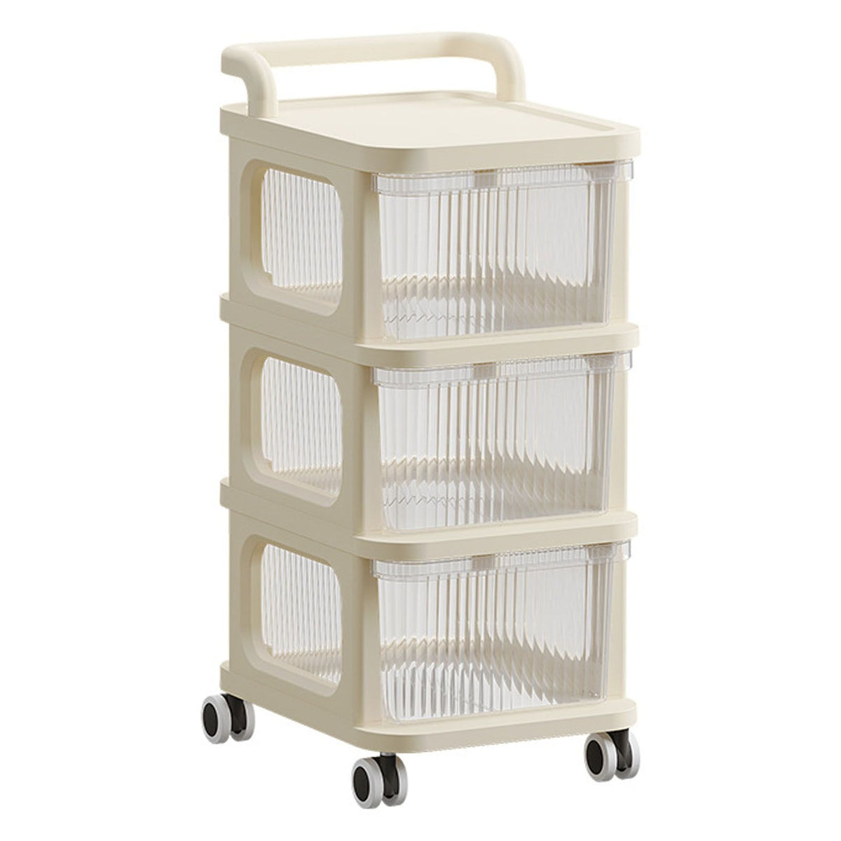 Rolling Cart with Clear Drawer Multifunction Rolling Storage Cart Organizer with Wheels for Bedroom Kitchen Office 3 Layer