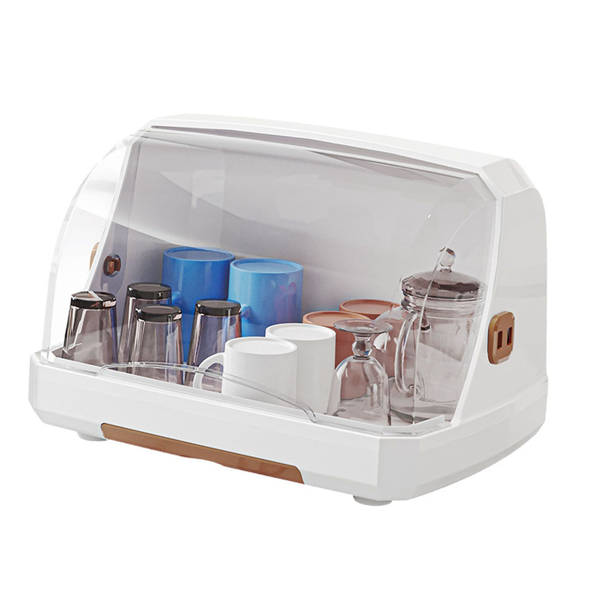 Desktop Cup Storage Rack Dustproof Countertop Multipurpope Drying Rack with Lid for Glass Tea Cup Bowl Milk Bottles Brown
