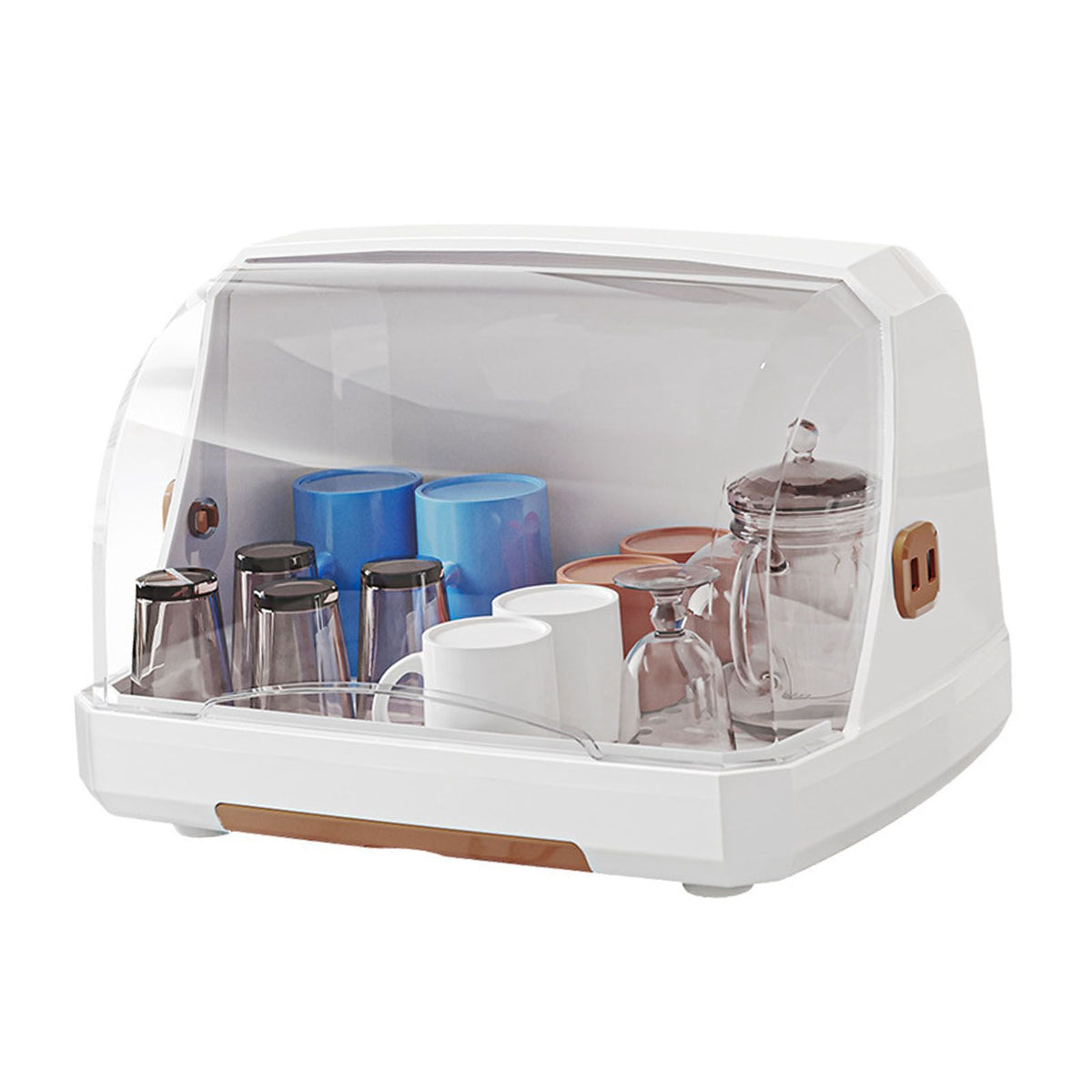 Desktop Cup Storage Rack Dustproof Countertop Multipurpope Drying Rack with Lid for Glass Tea Cup Bowl Milk Bottles Brown