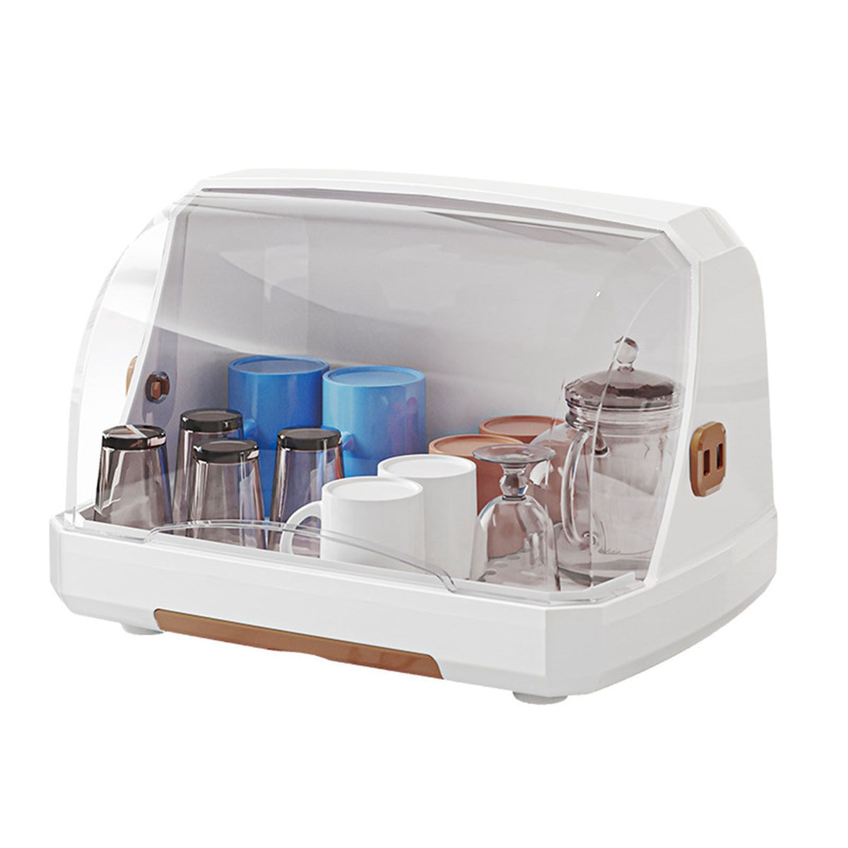 Desktop Cup Storage Rack Dustproof Countertop Multipurpope Drying Rack with Lid for Glass Tea Cup Bowl Milk Bottles Brown