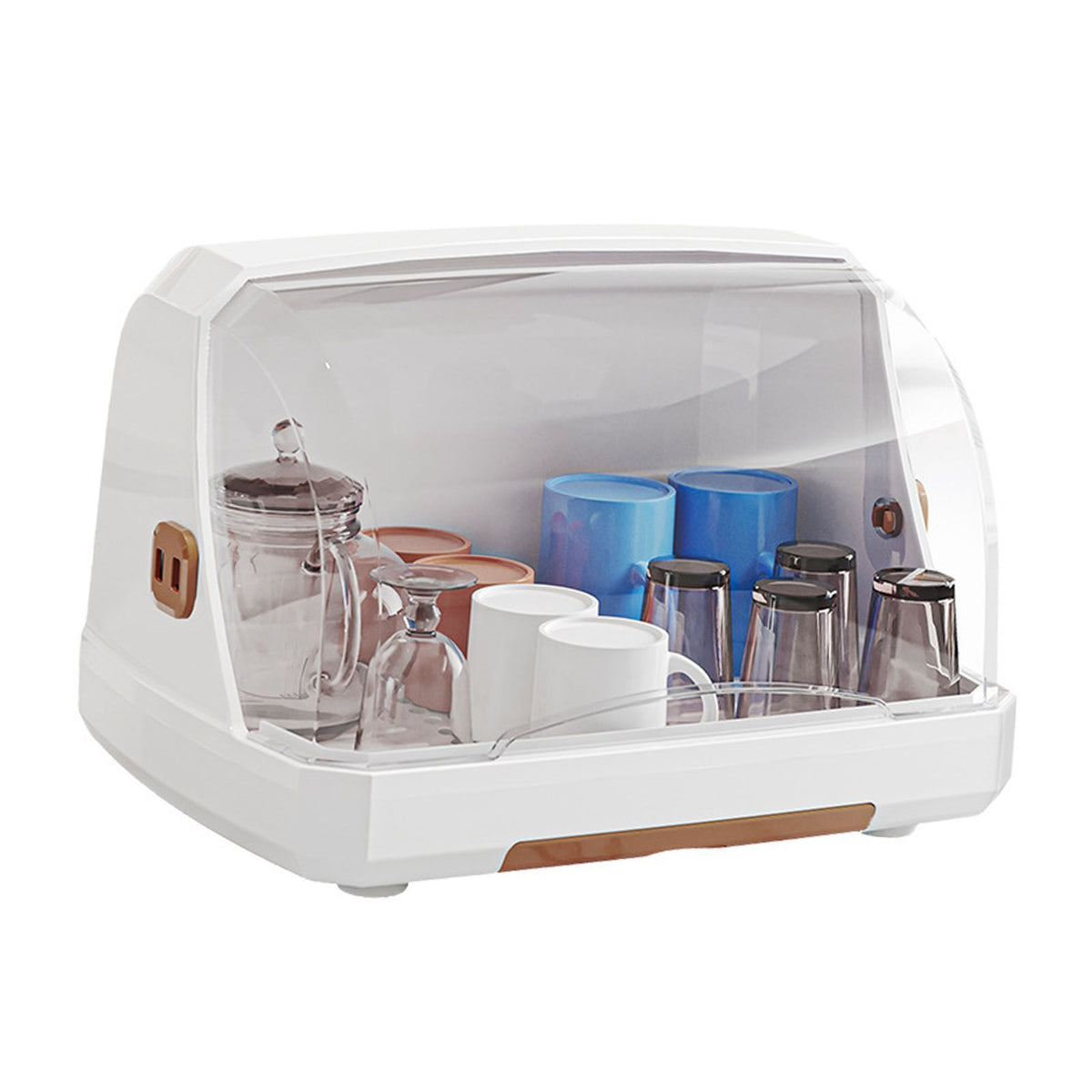 Desktop Cup Storage Rack Dustproof Countertop Multipurpope Drying Rack with Lid for Glass Tea Cup Bowl Milk Bottles Brown