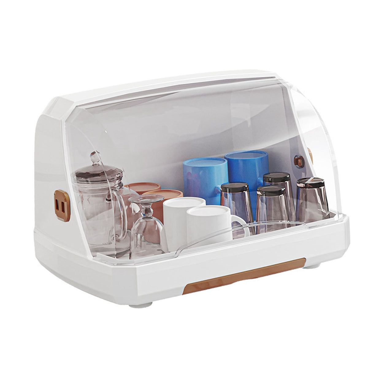 Desktop Cup Storage Rack Dustproof Countertop Multipurpope Drying Rack with Lid for Glass Tea Cup Bowl Milk Bottles Brown