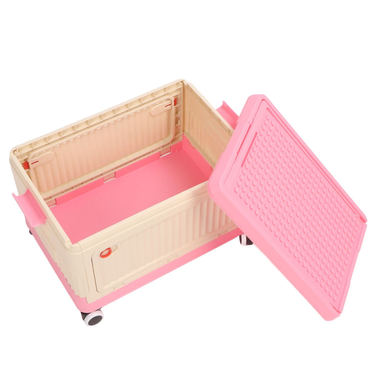 Rolling Toy Storage Bin Toy Storage Organizer Bin with Lid Wheels Children Building Blocks Organizer Pink