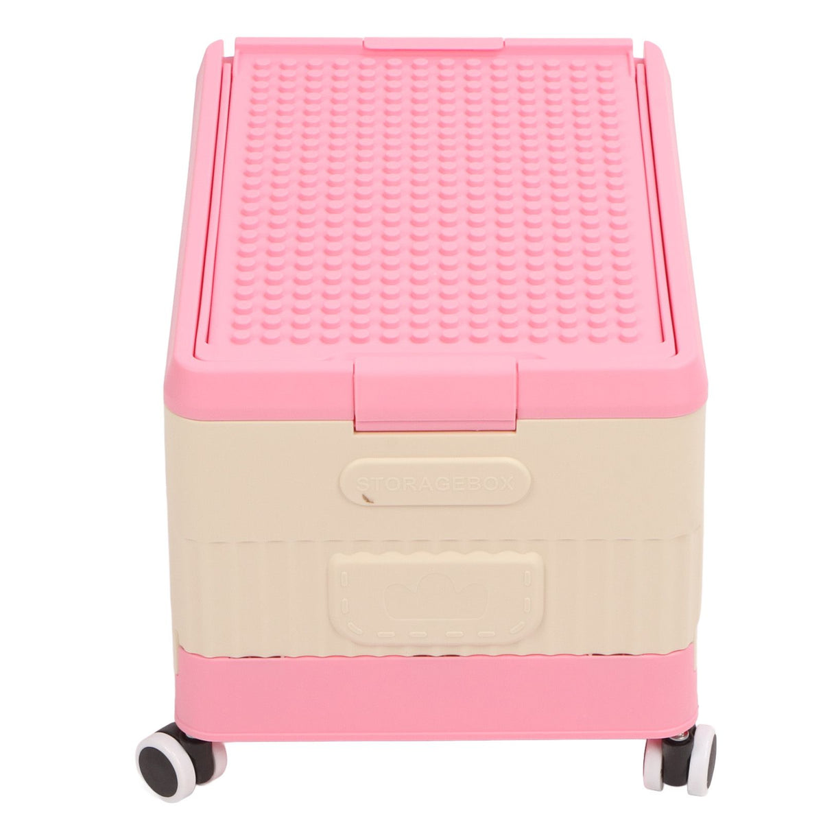 Rolling Toy Storage Bin Toy Storage Organizer Bin with Lid Wheels Children Building Blocks Organizer Pink