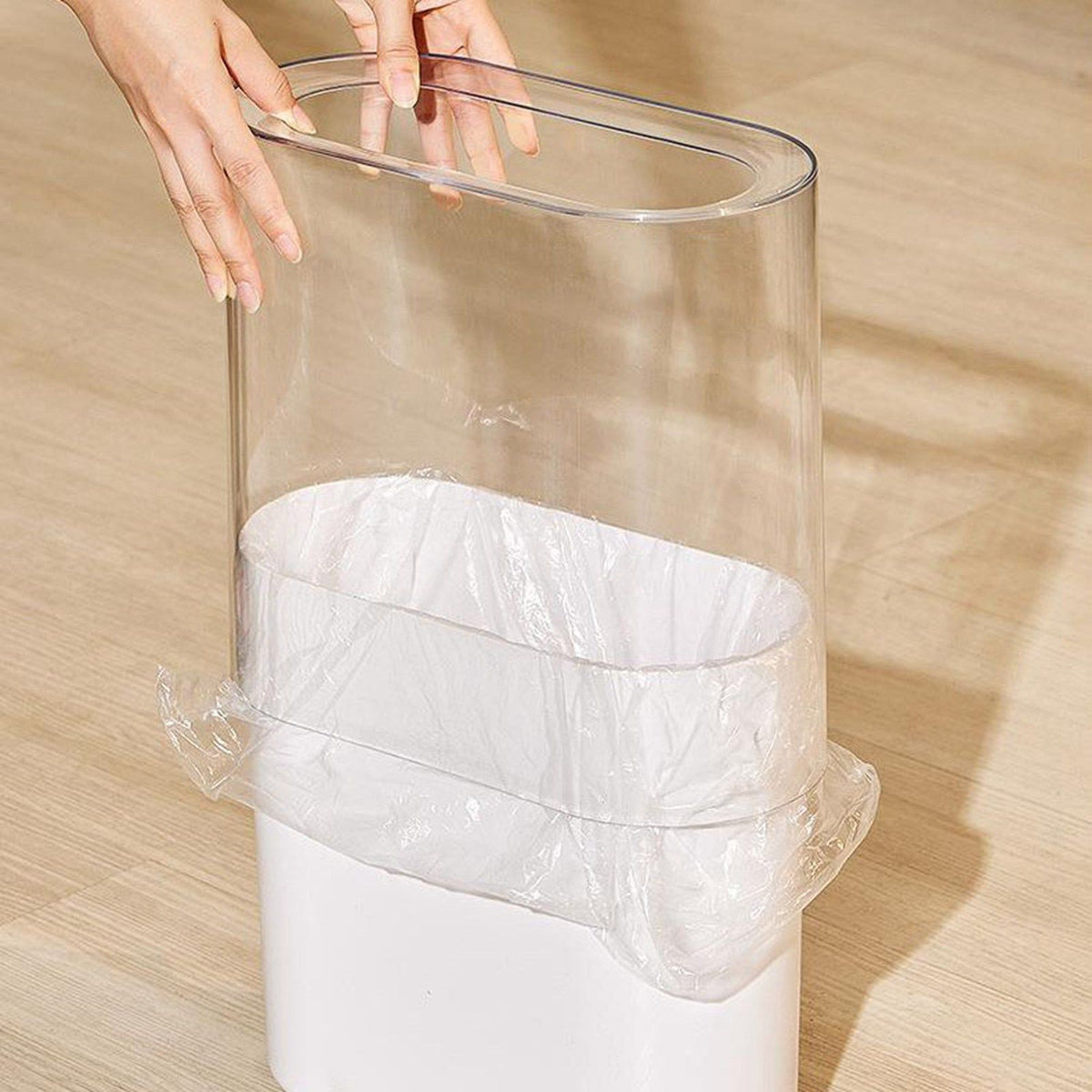 Slim Trash Can PET Wastebasket Double Layer Small Open Top Garbage Container Bin with Transparent Housing for Bathroom Bedroom Kitchen