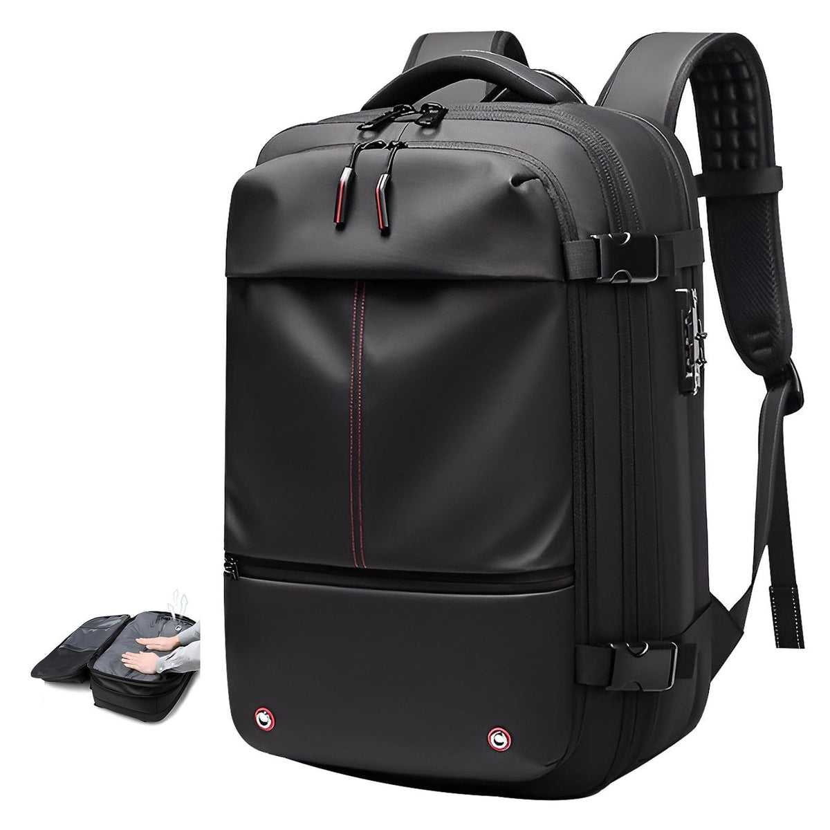 Vacuum Backpack 19 Inch Large Capacity Stylish Casual Waterproof Men Expandable Travel Backpack with Vacuum Pump for Travel Business Black