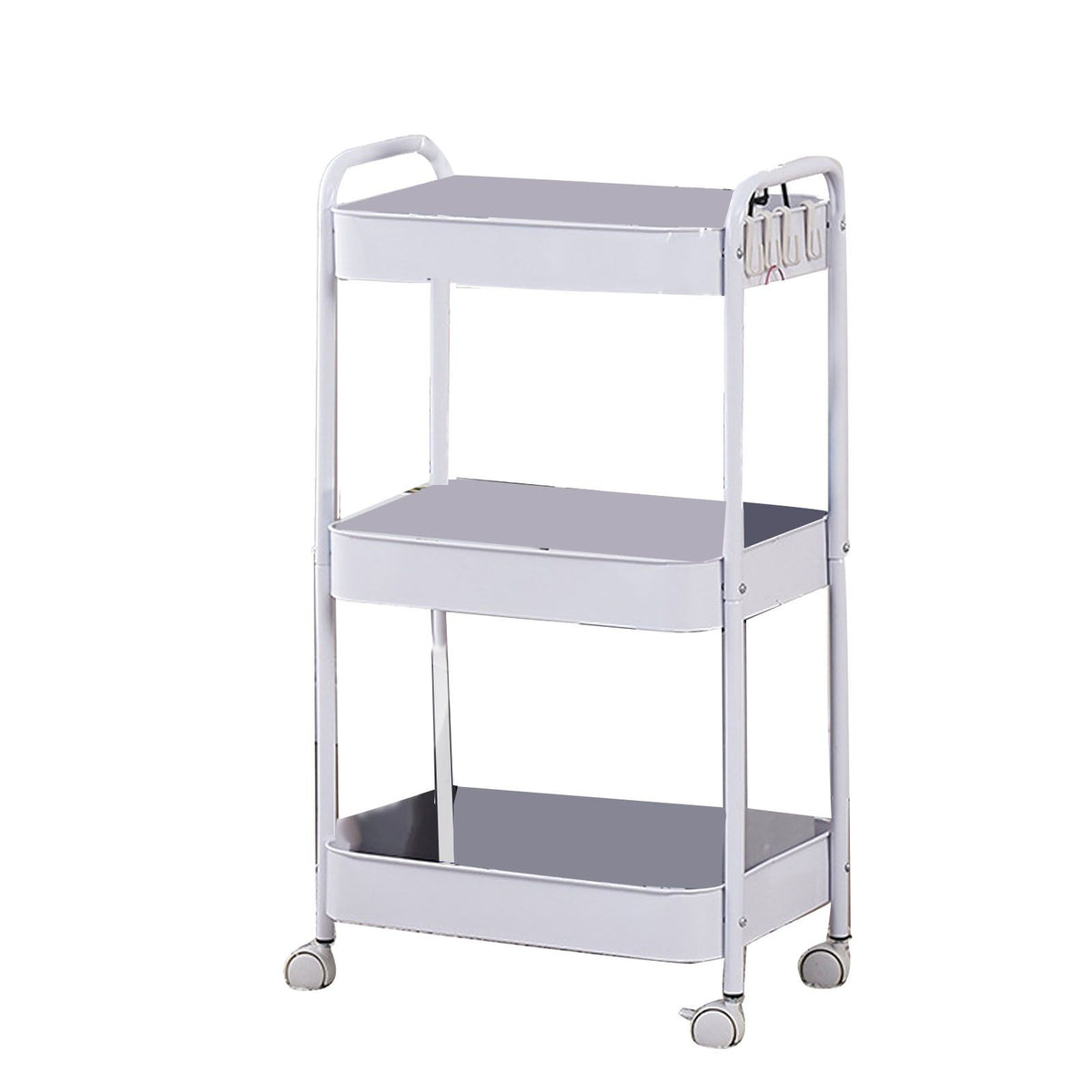 3 Tier Utility Rolling Cart with Caster Wheels Movable Multifunctional Storage Cart for Kitchen Bathroom White 3 Layers