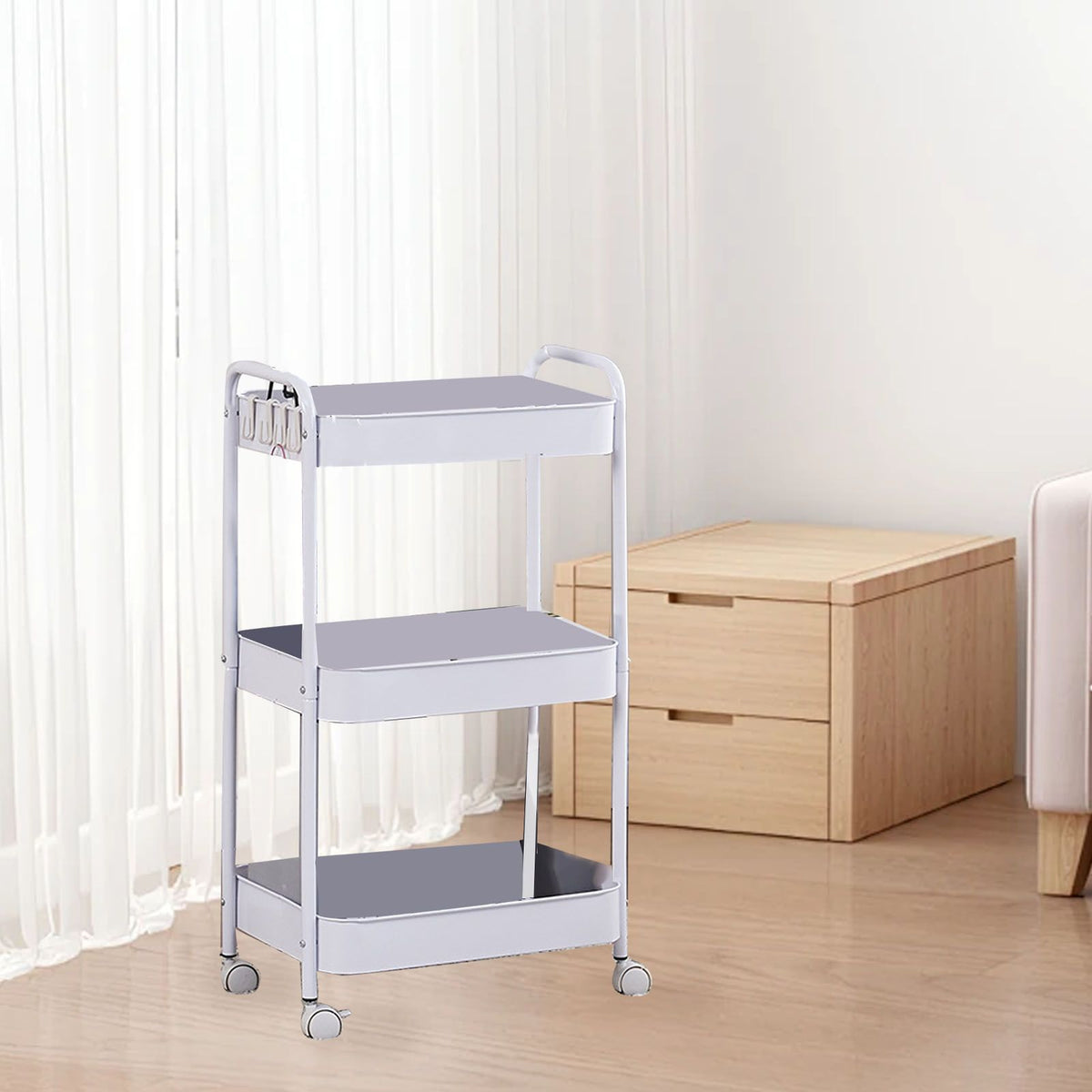 3 Tier Utility Rolling Cart with Caster Wheels Movable Multifunctional Storage Cart for Kitchen Bathroom White 3 Layers
