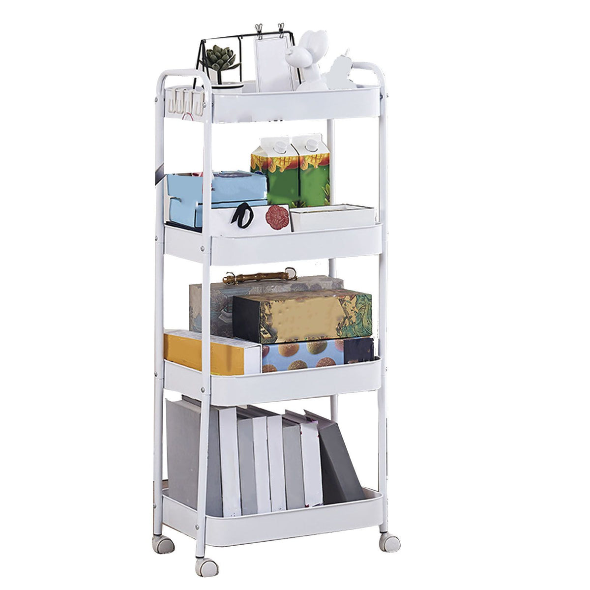 3 Tier Utility Rolling Cart with Caster Wheels Movable Multifunctional Storage Cart for Kitchen Bathroom White 4 Layers