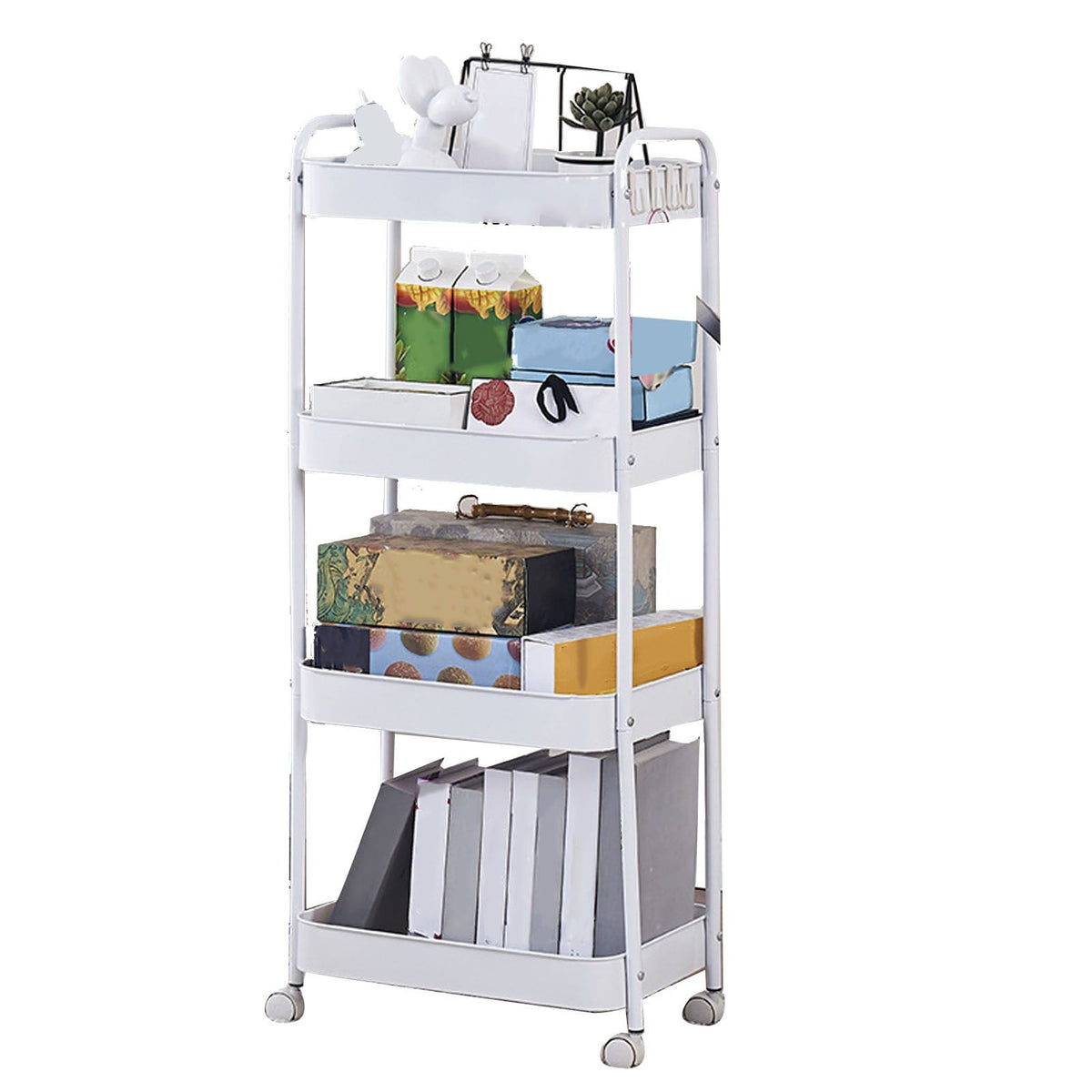 3 Tier Utility Rolling Cart with Caster Wheels Movable Multifunctional Storage Cart for Kitchen Bathroom White 4 Layers