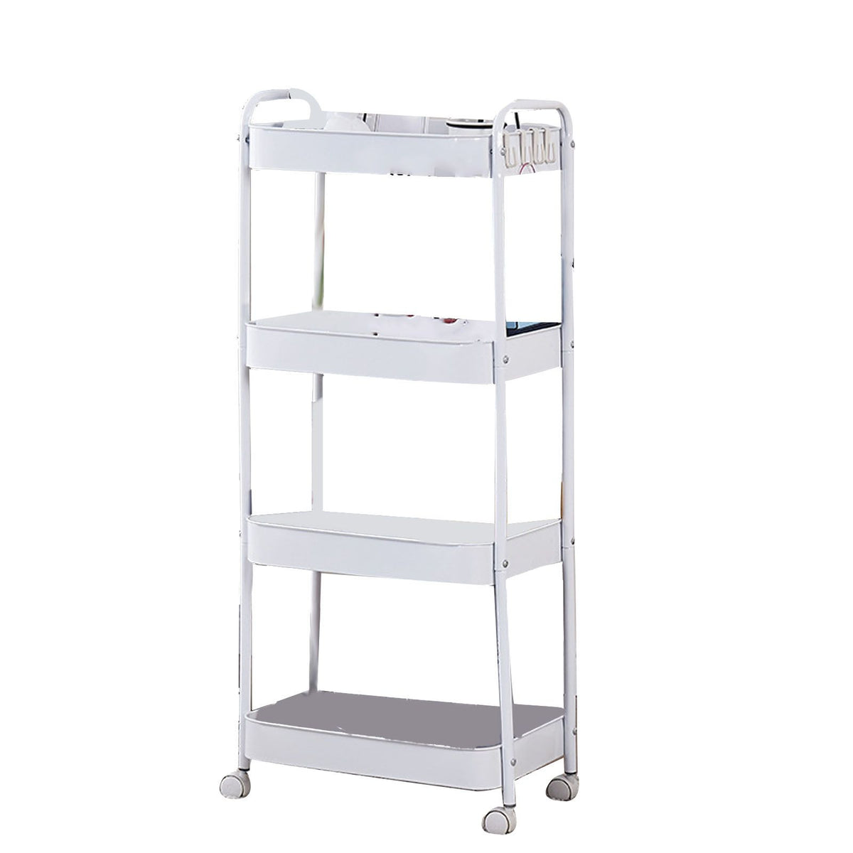 3 Tier Utility Rolling Cart with Caster Wheels Movable Multifunctional Storage Cart for Kitchen Bathroom White 4 Layers