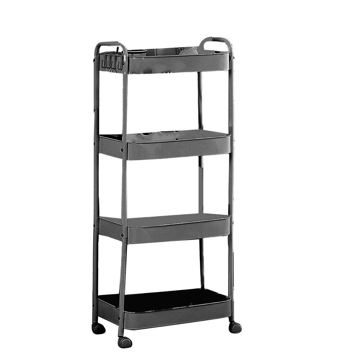 3 Tier Utility Rolling Cart with Caster Wheels Movable Multifunctional Storage Cart for Kitchen Bathroom Black 4 Layers