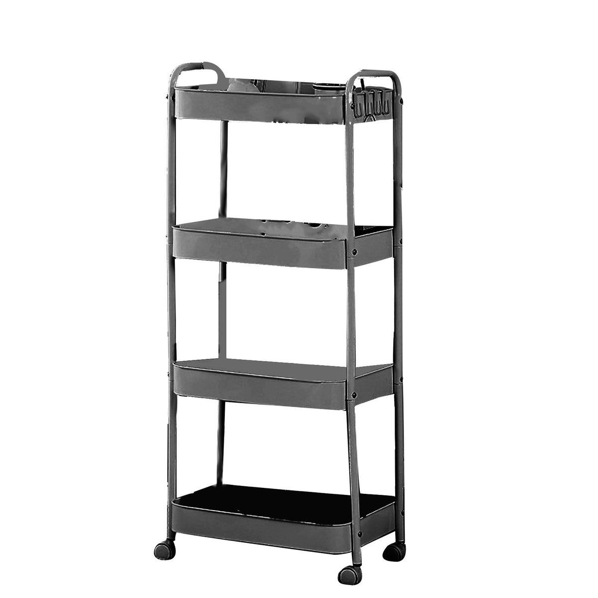 3 Tier Utility Rolling Cart with Caster Wheels Movable Multifunctional Storage Cart for Kitchen Bathroom Black 4 Layers