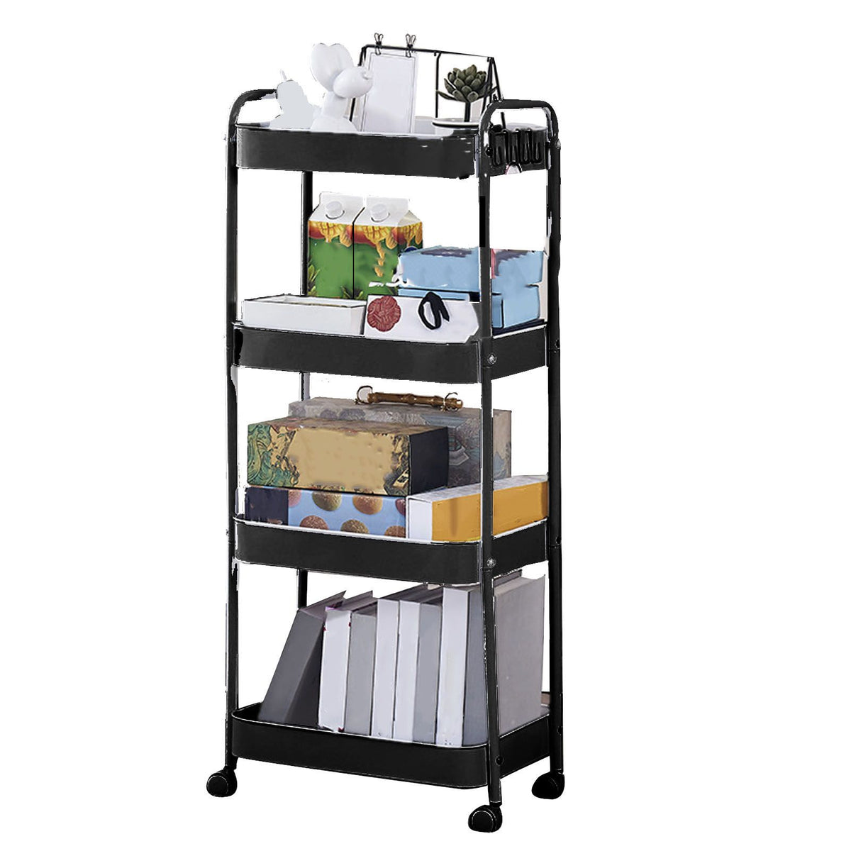 3 Tier Utility Rolling Cart with Caster Wheels Movable Multifunctional Storage Cart for Kitchen Bathroom Black 4 Layers