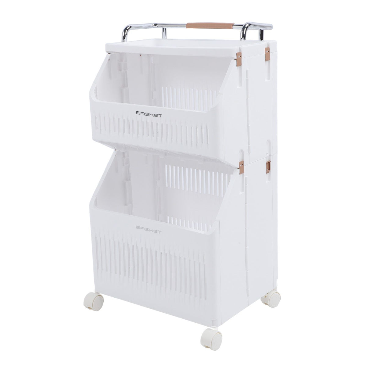 Rolling Storage Cart Multifunction Utility Rolling Storage Organizer Folding Laundry Basket with 4 Wheels for Bathroom Laundry Living Room Kitchen 2 Tier