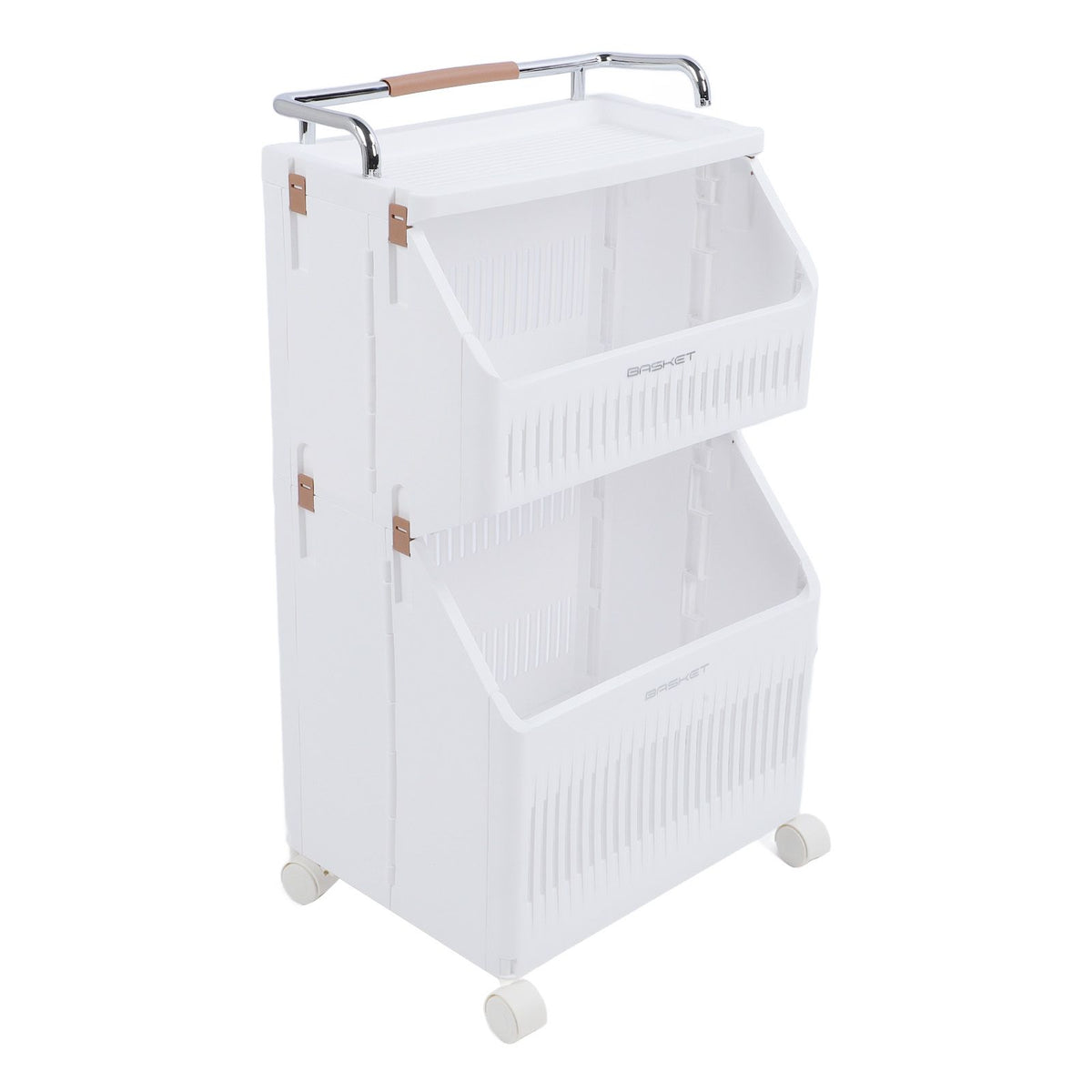 Rolling Storage Cart Multifunction Utility Rolling Storage Organizer Folding Laundry Basket with 4 Wheels for Bathroom Laundry Living Room Kitchen 2 Tier