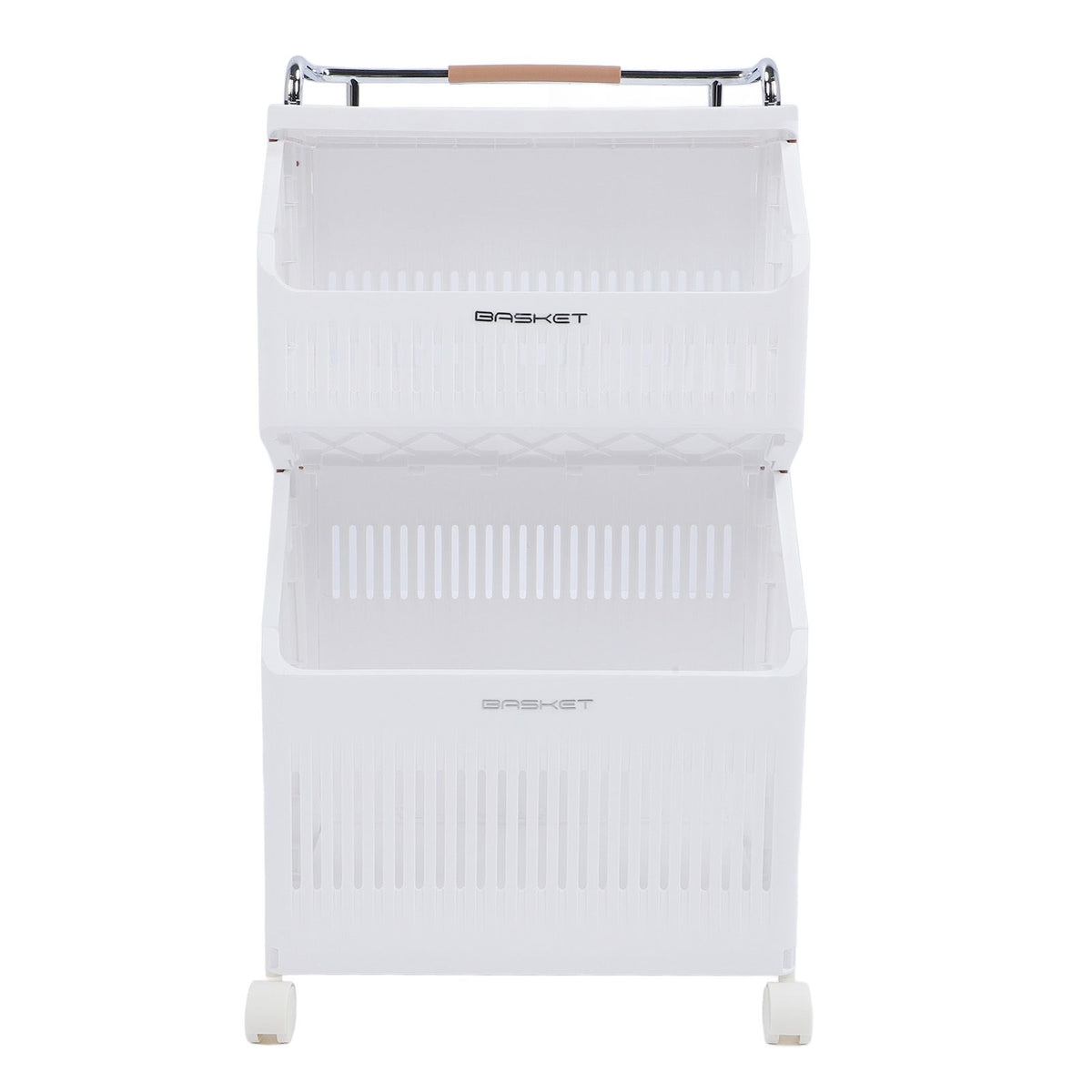 Rolling Storage Cart Multifunction Utility Rolling Storage Organizer Folding Laundry Basket with 4 Wheels for Bathroom Laundry Living Room Kitchen 2 Tier