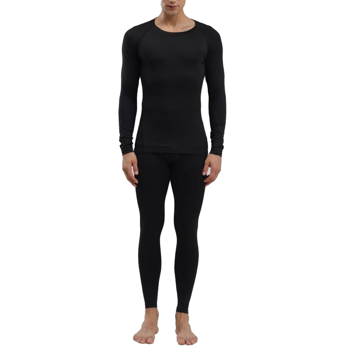 Men's Thermal Underwear Black Stylish Soft Close Fitting Men Cold Weather Top Bottom Set Base Layer for Autumn Winter M