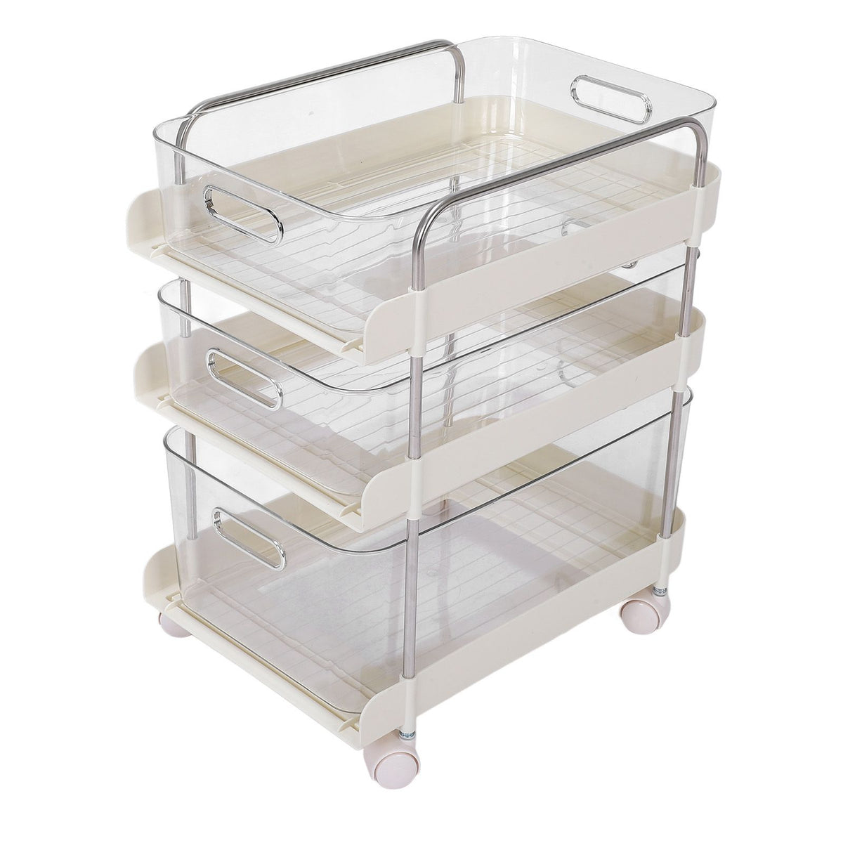 Storage Shelving Unit Organizer Multifunctional Cosmetics Snacks Display Storage Rack for Kitchen Bedroom Living Room 3 Layers with Wheels